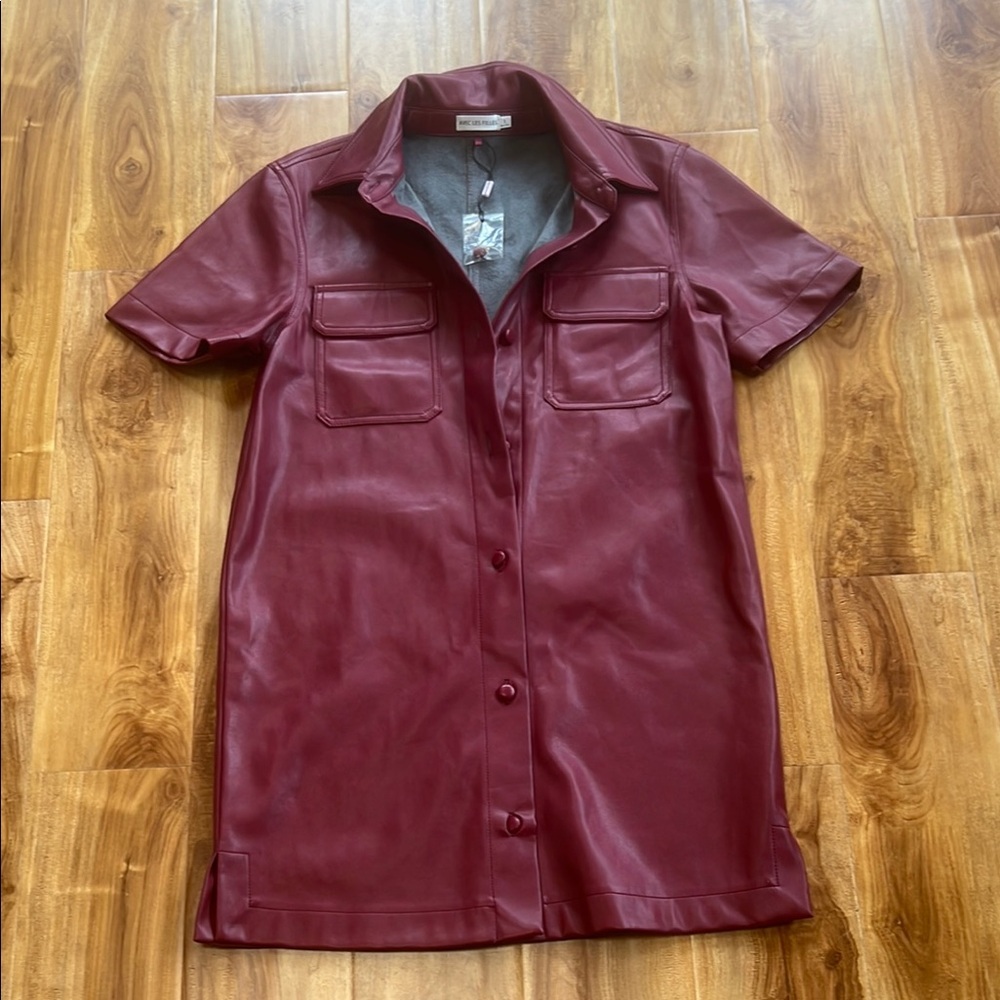 Avec Les Filles burgundy button down vegan leather dress size S - Picture 7 of 9